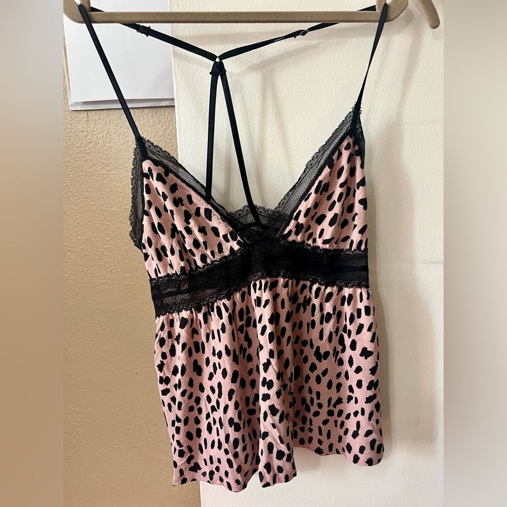 Heavenly by Victoria’s Secret Pink Leopard & Black Lace Cami SzM Chic Lingerie